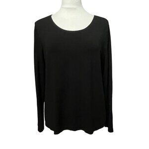 Eileen Fisher Womens Black Basic Long Sleeve Top Scoop Neck‎ Viscose Size Large